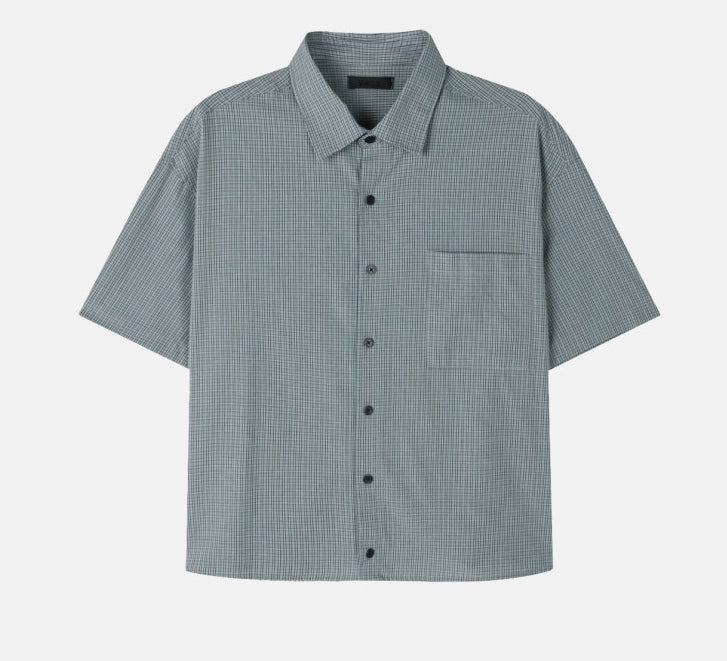 casual cropped check half shirt (4c)